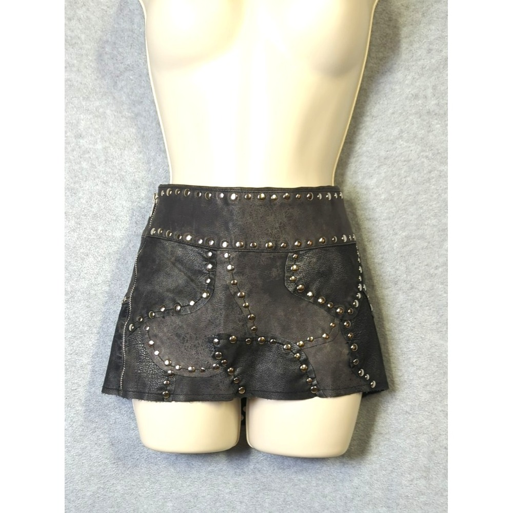 Jade London Mini Skirt 2 Patchwork Faux Leather Contrast Panels Stud Accents Hip